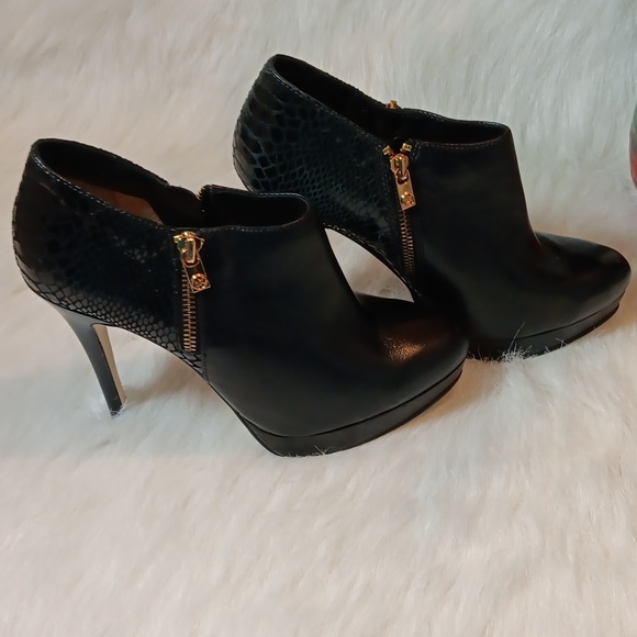 Michael Kors Black Leather and Snakeskin Print Ankle Booties - Picture 4 of 13